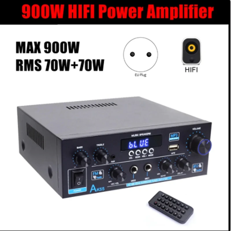 AK55 900W Home Power Amplifier 2.0 Channel Bluetooth 5.0 Hifi Digital Stereo Sound Amplifier 2.0 450W Subwoofer