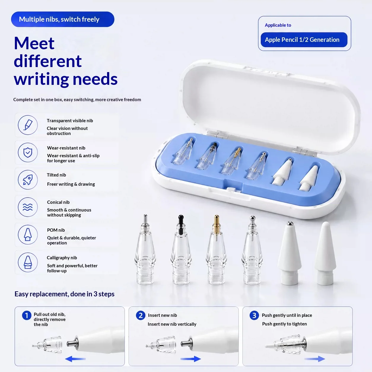 Replacement Tips for Apple Pencil, Wear-resistant Metal Tips, iPad Stylus Accessories