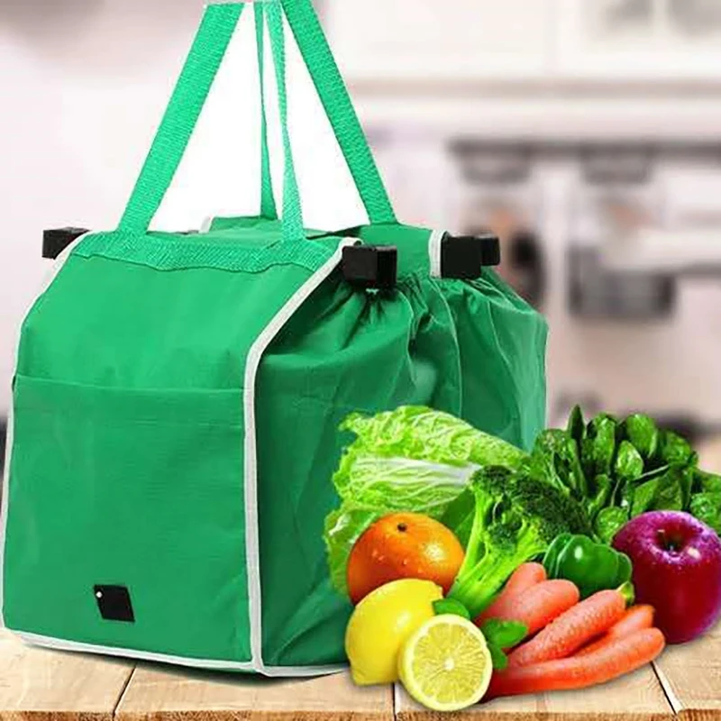 Reusable Shopping Trolley Bags Grab And Go Bag Heavy Duty Grocery Tote Bags Collapsible With Handles Clip On Shopping Cart