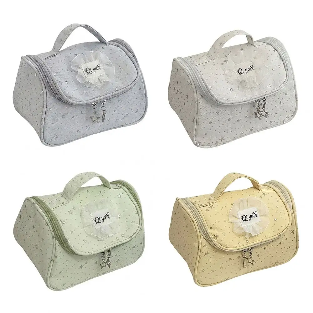 

High Quality Star Print Cosmetic Bag with Handle Portable Makeup Bag Large Capacity Makeup Pouch Home Travel