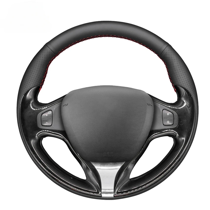 Black PU Faux Leather Hand-stitched Car Steering Wheel Cover for Renault Clio 4 2012-2016 Captur 2013-2016 Samsung QM3 2013-2015