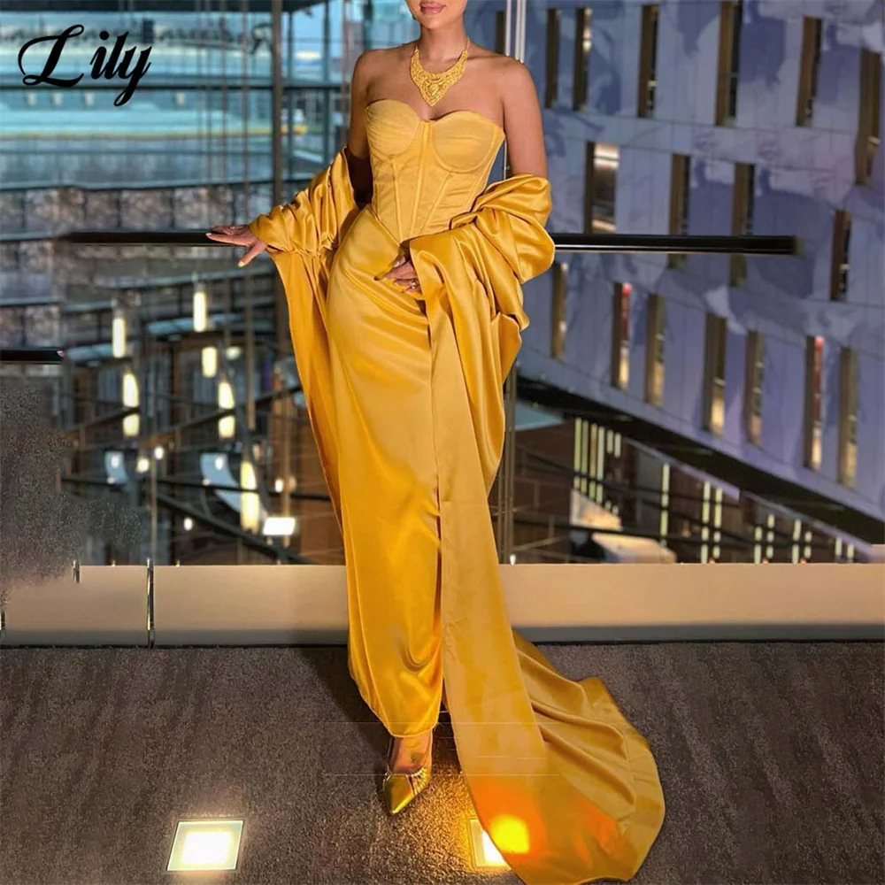 

Атласные вечерние платья Lily Ginger без бретелек с накидкой, облегающие бедра, для торжественных мероприятий, на заказ