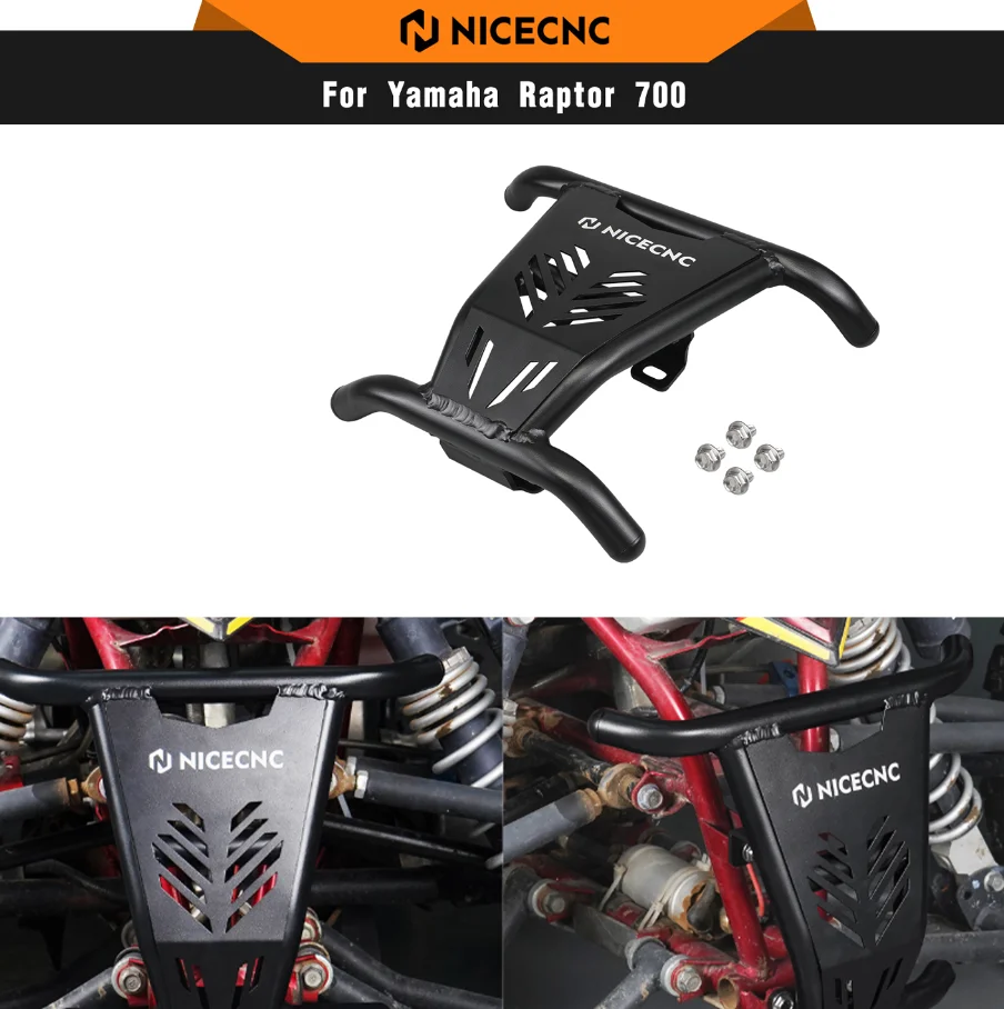 nicecnc-front-bumper-for-yamaha-raptor-700-700r-2016-2024-2023-atv-bull-head-shaped-1''-diameter-thickened-aluminum-tube-black