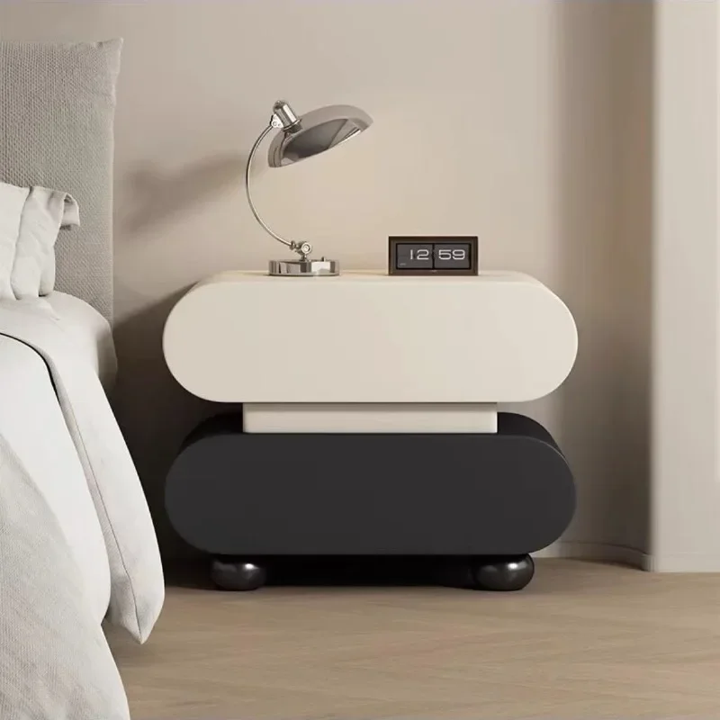 Installation-free solid wood bedside table, creamy style simple modern minimalist medieval light luxury Italian style,