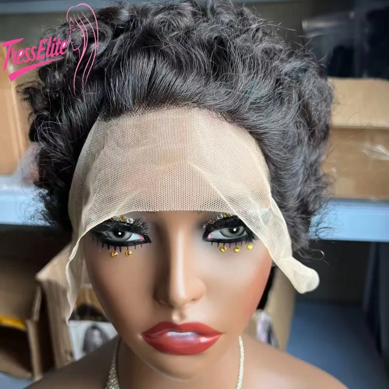 고품질 13x1 레이스 엘프 인모 픽시 가발 6인치 브라질산 버진 레미 풀 핸드 위빙 부드럽고 자연스러운 트렌디한 가발