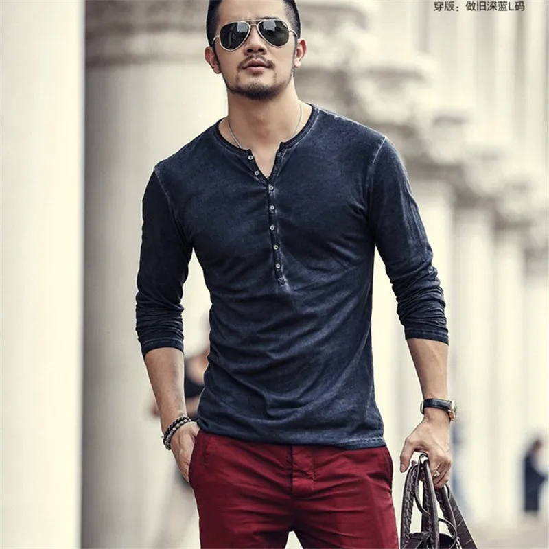 

Осенняя новая однотонная футболка с длинным рукавом и v-образным вырезом для мужчин Y2K Модная мужская уличная одежда 100% хлопок Винтажные футболки Basta Camisetas