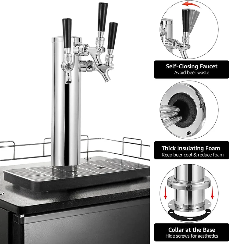 3 Faucet Draft Beer Tower,Three Tap Kegerator Tower,Stainless Steel 3\