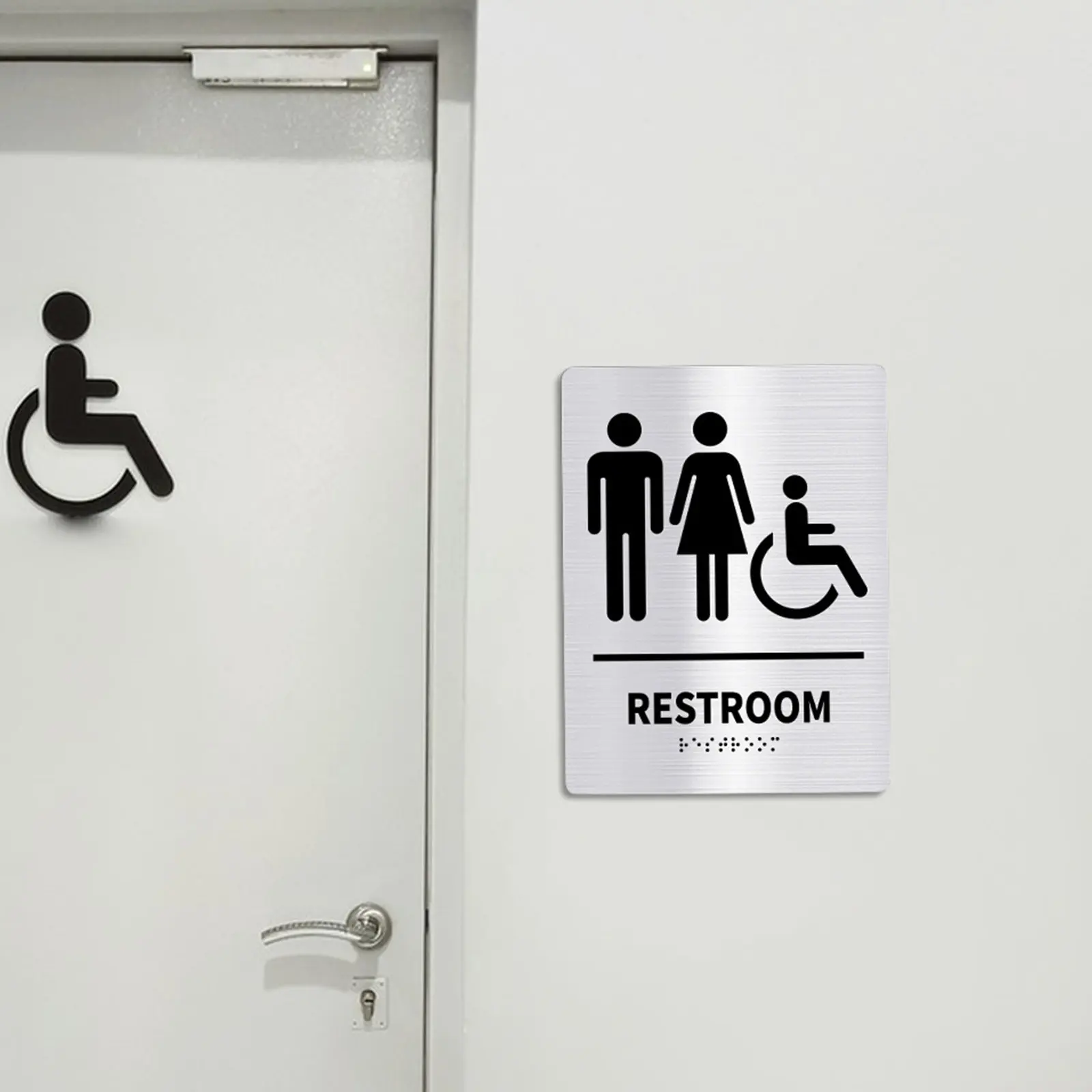 2Pcs Braille Restroom Sign Stainless Steel Unisex Bathroom Door Sign Men Women Toilet Office School Bathroom Label