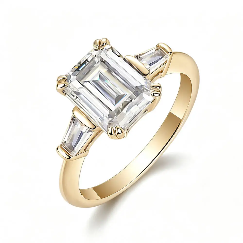 

925 Sterling Silver 3CT Emerald Three Stone Baguette Ring D VVS1 Moissanite Multi Tone Minimalist Wedding Fine Jewelry For Women