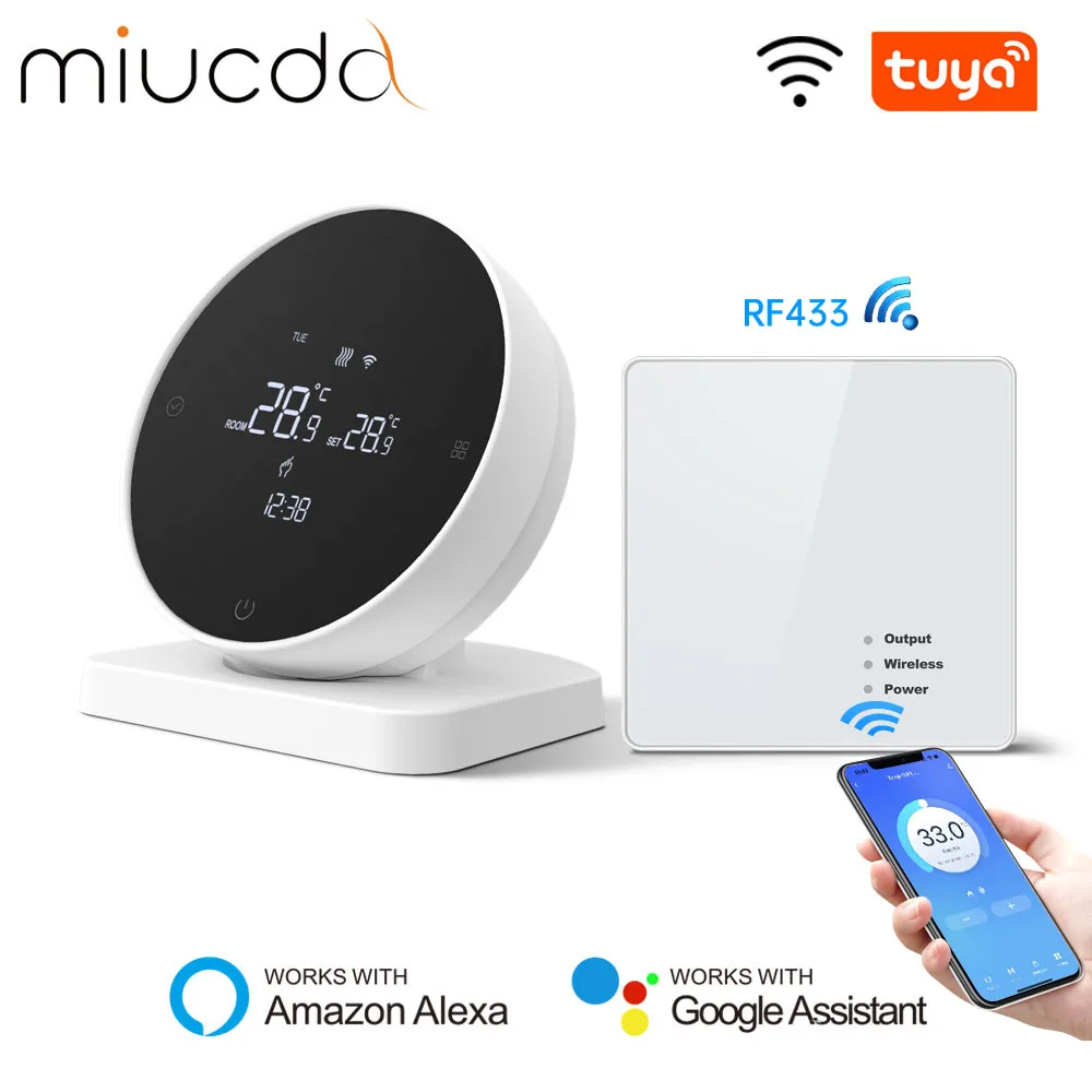 MIUCDA-Tuya WiFi Smart ThermoandreRF Récepteur sans fil, Contrôleur de température pour l'eau et le gaz, Microphone nous-mêmes avec Alexa, Google Home