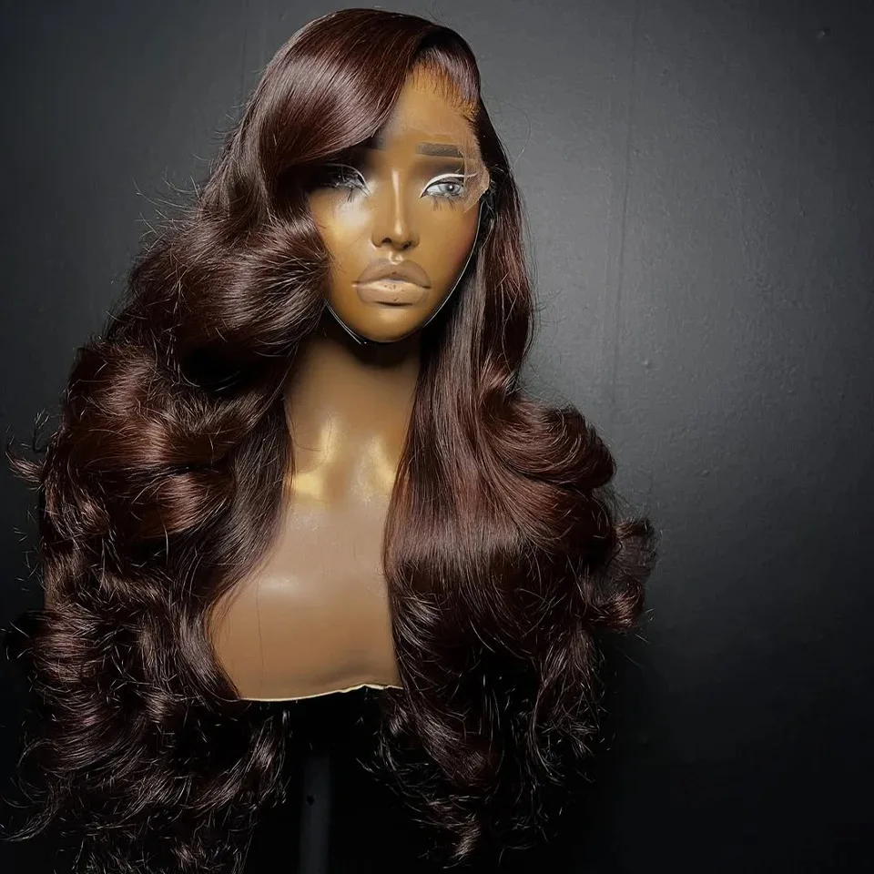 

Dark Brown Highlights Streak Body Wave Lace Front Wigs Black 13x4 HD Cosplay Synthetic And Blend Pre Plucked Glueless For Women