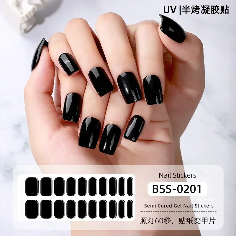 20/16 Tips Semi-cured Gel Nail Stickers New Solid Color Long Lasting Semi-baked Nail Tips Full Cover Nail Decals UV Lamp Need