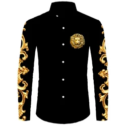 Gold Lion Head Badge Daily Men's Shirt Classic Fashion Shirt Manufacturer Direct Sales 2024 Hot Selling Party Top Large Size