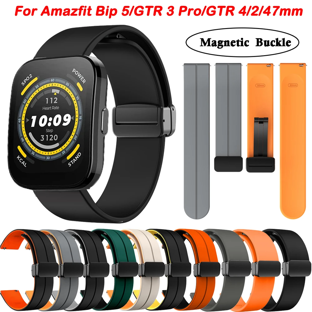 22 mm Silikonarmband für Amazfit Bip 5, magnetisches Schnallenband für Huami Amazfit GTR 4 3 2 2e 47 mm GTR3 Pro Balance Armband Correa