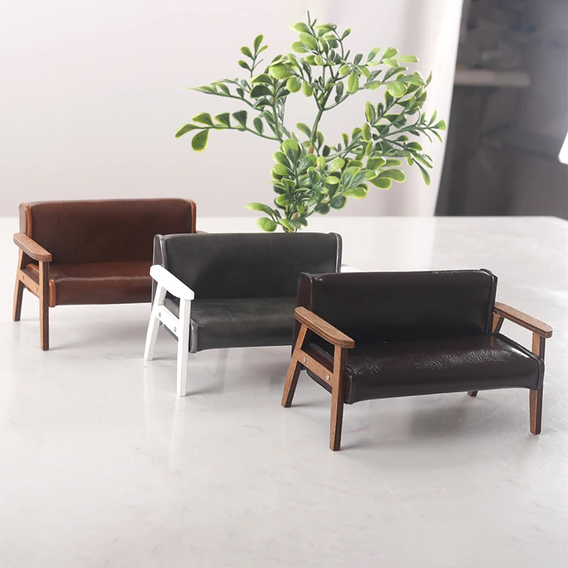 1:12 Dollhouse Miniature Sofa Leather Sofa Single/Double Chair Furniture Model Living Room Decor Toy For Doll House Accessories