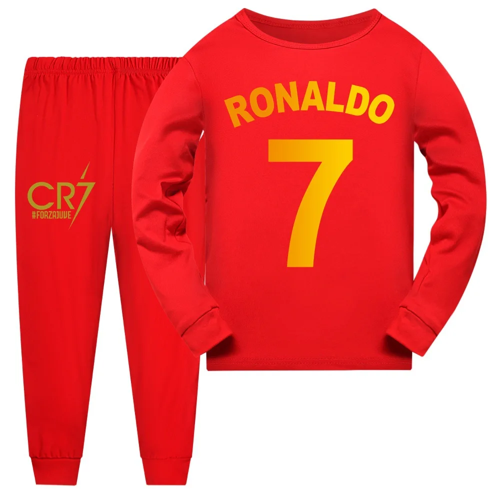 Ronaldo Printed Children's Sweatshirt Spring Autumn Boys 2-14 Year Old Youth Pajamas+Pants 2pcs Sets Kids Clothes Girls T-shirts