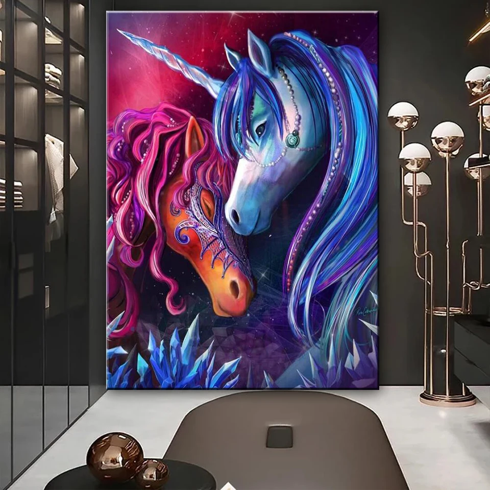 5D DIY Diamond Painting Unicorn Love Kiss Cross Stitch Kit Full Diamond Embroidery Mosaic Art Picture Rhinestone Decoration Gift