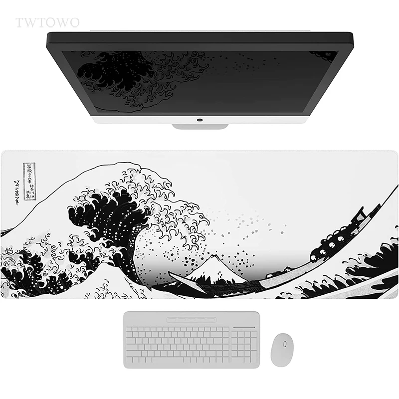 Mouse Pad Gamer Black And White Waves XL Computer Large Home Mousepad XXL Playmat Office Non-Slip Natural Rubber Table Mat