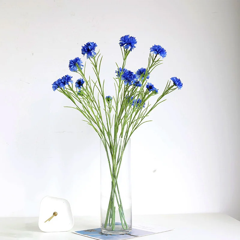 70cm Nordic Blue 3 Head Long Branch Starry Cornflower Silk Artificial Flowers Home Wedding Decoration Flore Fleurs Artificielles