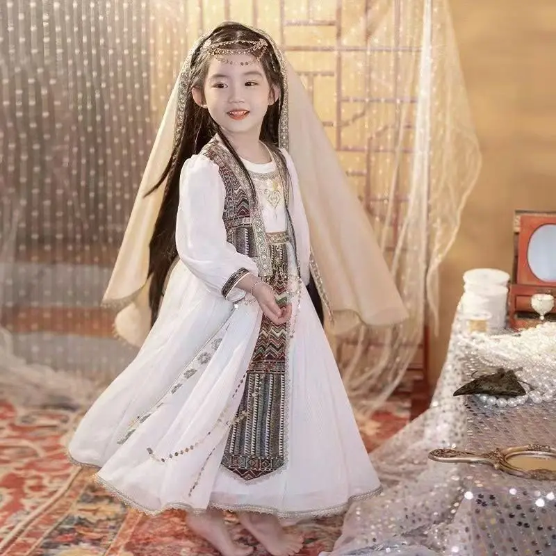 Eid Summer Autumn Toddlers Girls Lace Princess Dresses Korean Style Embroidery Kids Suspenders Dress Children Embroidery Clothes