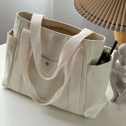 Borsa portaoggetti per articoli vari in tela da donna borsa a tracolla per studenti con tasca esterna in tela multipla di grande capacità Shopping