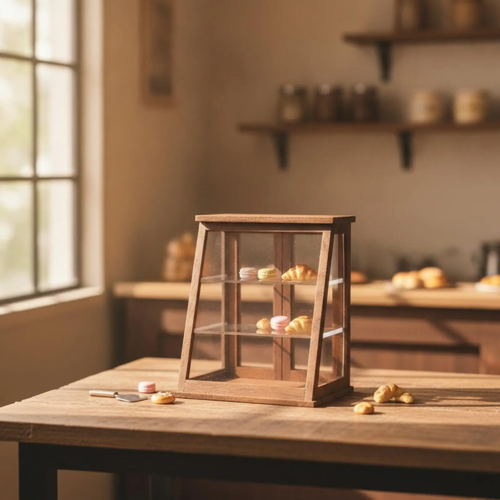 Small Wooden Display Cabinet Three Shelves Transparent Sides for Miniature Museum Collection Hobby Display