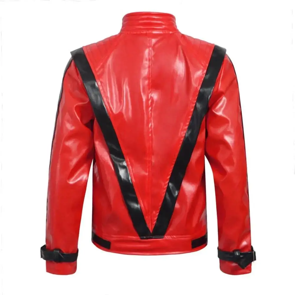 Classic Michael Red Leather Jacket Cosplay Costume Zipper Design Carnival Perfo… - Image 4