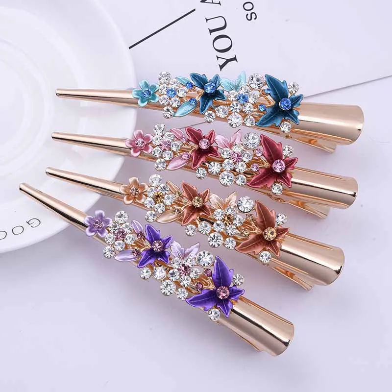 Women Gem Butterfly Steel Hair Clips Pins Hairpins Chinese Vintage Crown Wedding Classical Crystal Spring Clip Hair Accessories