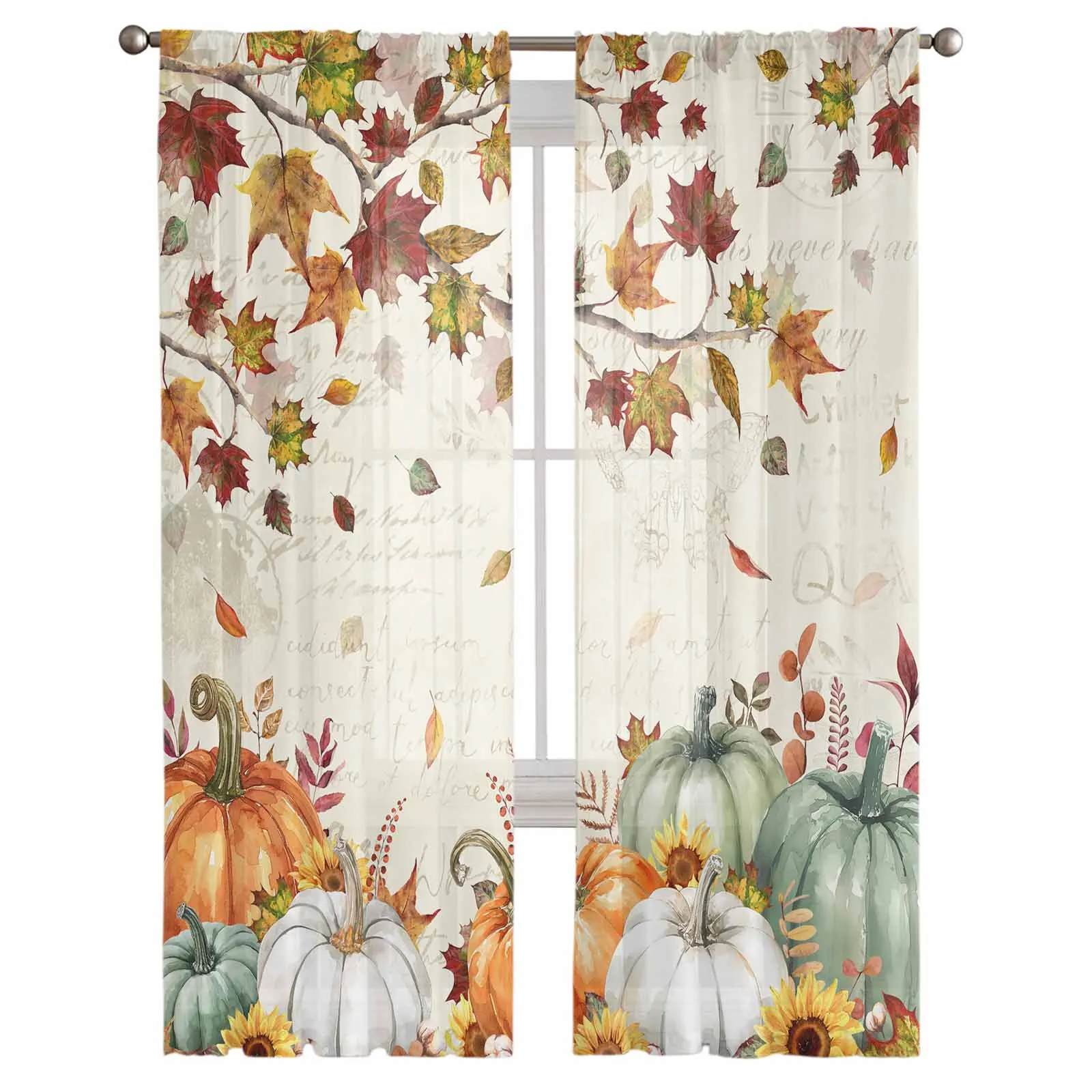 Thanksgiving Autumn Eucalyptus Booth Tulle Curtains For Living Room Chiffon Voile Sheer Window Curtain For Bedroom