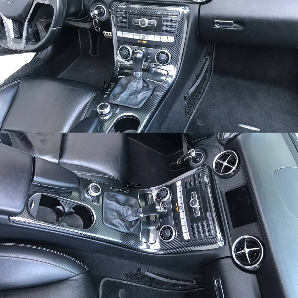 Para Mercedes Benz SLK R172 2011-2016 estilo de coche de fibra de carbono Interior de coche consola central moldura de Color pegatinas piezas