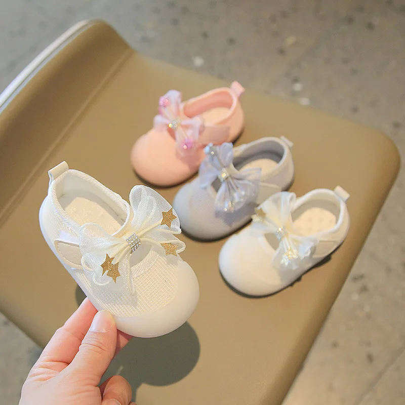 Infant Girls Sandals Summer Newborn Baby Shoes Bownet Stars Princesses Kids Shoes Soft Toddler First Walkers Children Sandals