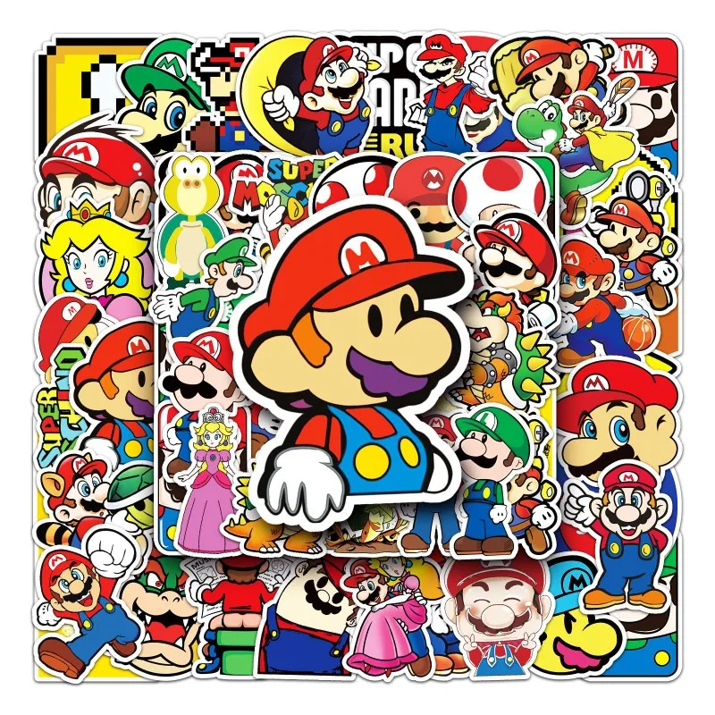 สติกเกอร์กราฟฟิตีลายการ์ตูน Game Mario 50ชิ้นสำหรับตกแต่งถ้วยน้ำกระเป๋าเดินทางสติกเกอร์ติดตู้เย็นตั้งโต๊ะ