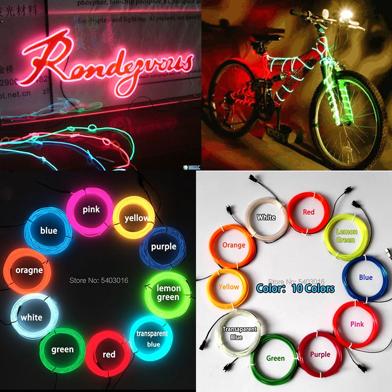 Happy New Year Christmas Party Decor Neon Light 1M/2M/3M/5M/10M Flexible Glowing EL Wire Led Lamp RopeTube Multicolor Led Strip