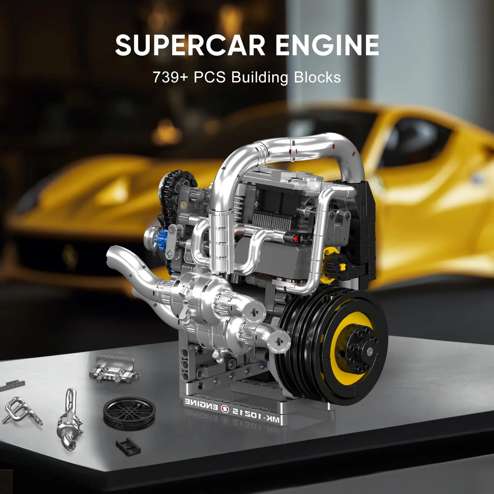 Mould King 739 PCS Working 3-Cylinder Supercar Engine Model Kit, STEM Educational Building Set with Motor for Kids,Teens & Adult
