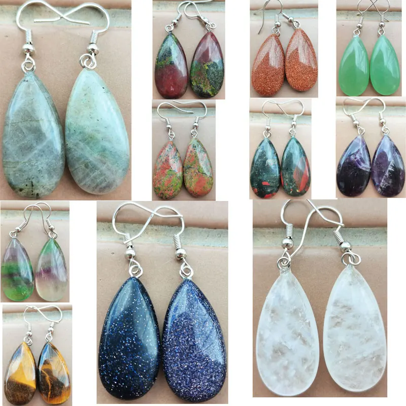 Bloodstone Labradorite Tiger Eye Aventurine Goldstone Blue Sand Crystal Aventurine Unakite Dangle Earring PWB1186