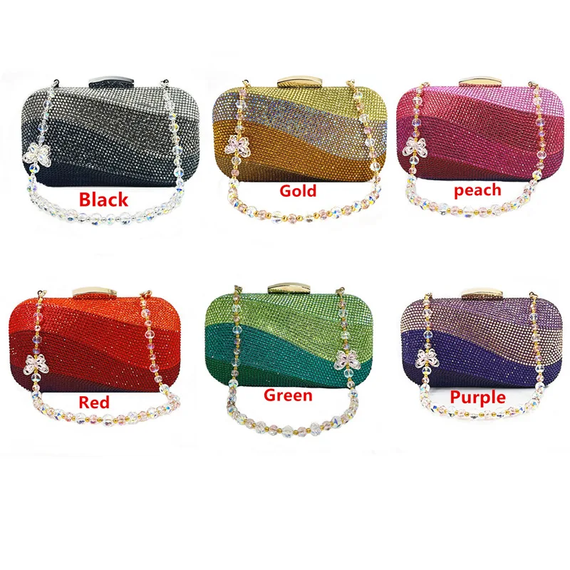 Wedding Party Banquet Diamond Inlay Clutch Bag Rhinestone Shining Fashion Evening Bag Colorful Chain Crossbody Shoulder Bags
