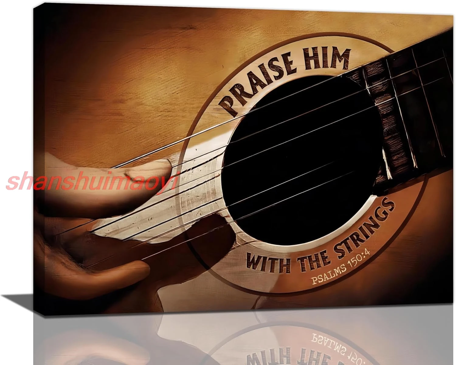 Guitar Music Wall Art Christian Guitar Pictures Wall Decor Praise Him With The Strings Canvas Painting Print Religious Home sign
