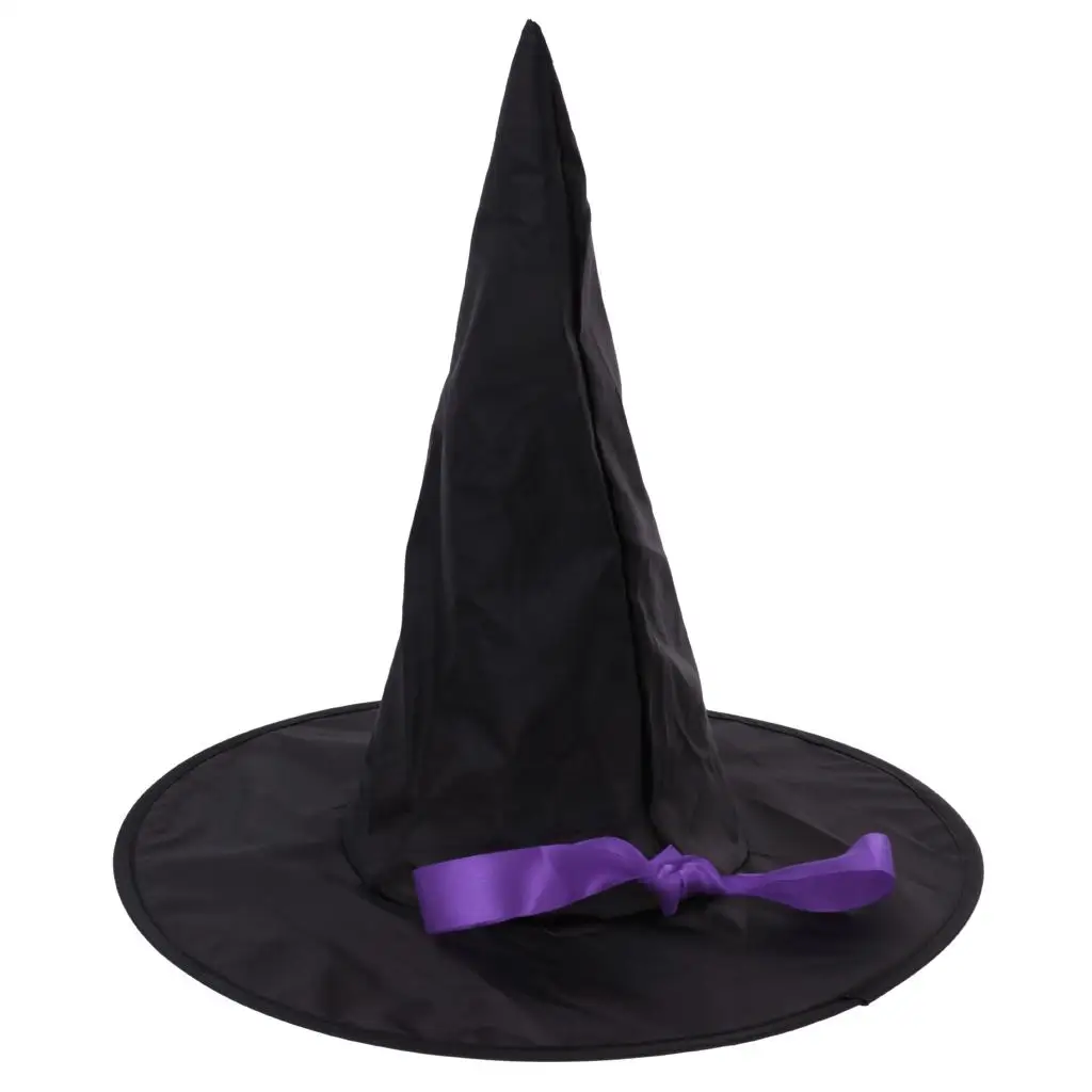 Witch Cloak Reversible Satin Cape Robe with Cone Hat Halloween Outfit for Dress Up Party
