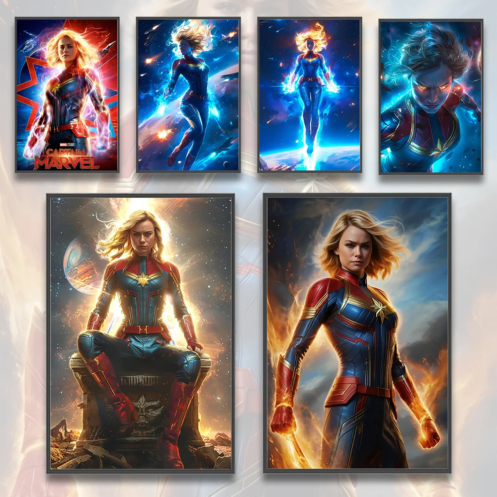 Captain Marvel Self-adhesive Poster Marvel Movie Wallpaper Figures Photos Portrait Decorative Posters For Home Decor Boy Gift