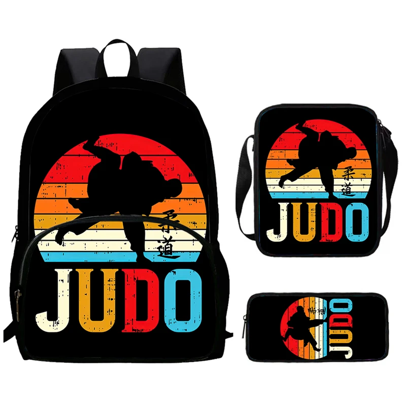 Judo Child School Backpack with Front Pocket,Shoulder Bags,Pencil Bags for Aged 5-10,Cartoon School Bags for Boys Girls