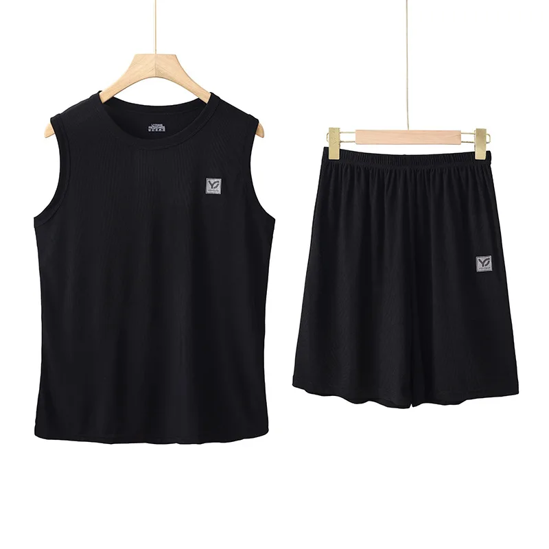 Men's V-neck pajama set - Summer sport style sleeveless shorts two-piece pajama set for men - Home wear set