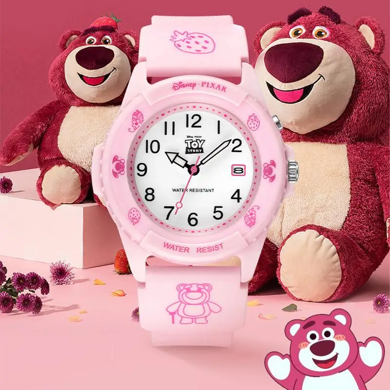 kawaii Lotso Cartoon Quartz Watch Minimalist Roman Numeral Dial Wristwatch With Watchband Clock Calendar Watch