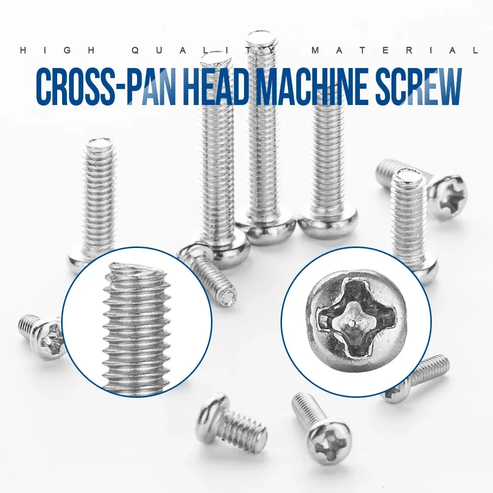 NINDEJIN 10-100pcs Cross Pan Head Electronic Mini Laptop Screw Computer Nickel Plated M1-M6 Phillips Round Head Machine Screw