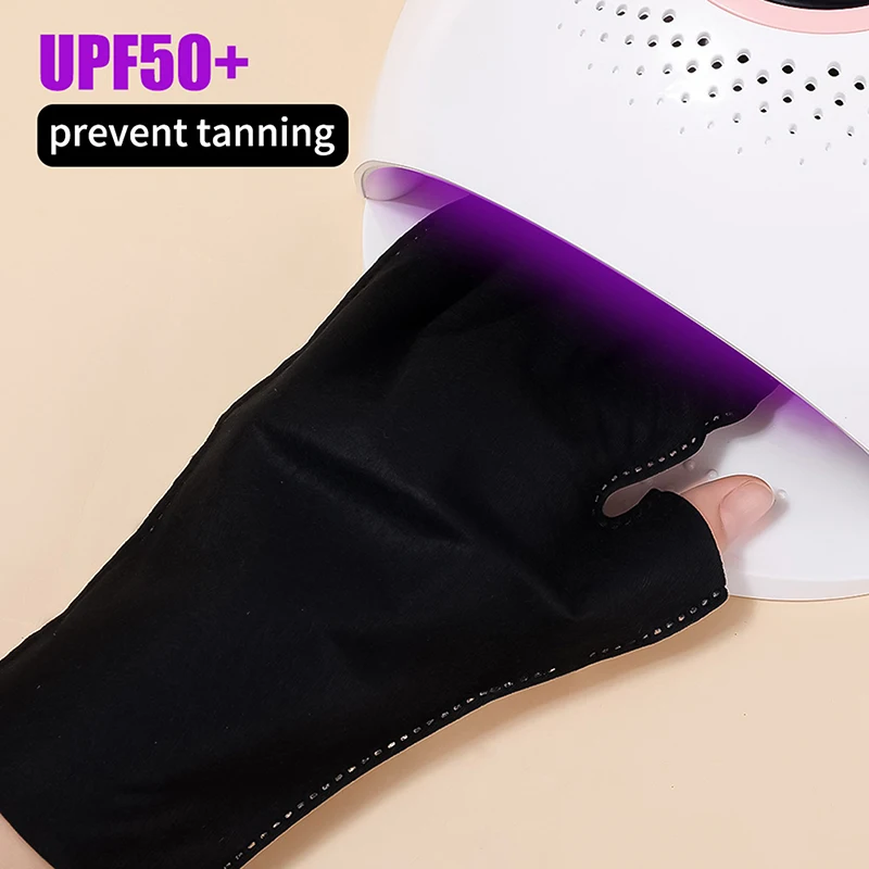 A Pair Nail Tools Anti-ultraviolet UV Gloves Sun Black Half Exposed Fingertips Phototherapy Gloves Short Section Wth Tape