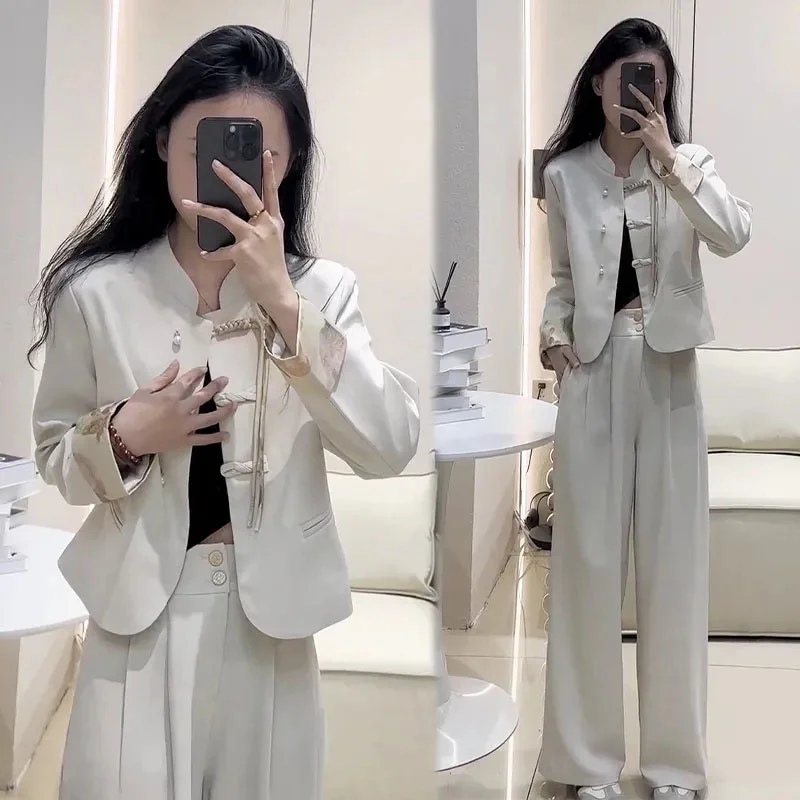 Ladies Large Size 4XL Tops Trousers Suit Feminine Leisure Long Sleeves Two Piece Set Korean Women Fashion Patchwork Frog 2PCS