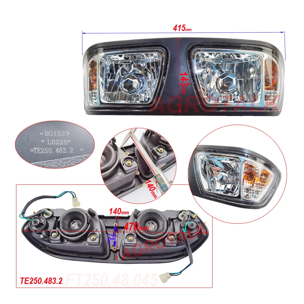 

FT250.48.045 / TE250.483.2 , the front head light / head lamp (with direction signal）for Foton Lovol tractor, part number: