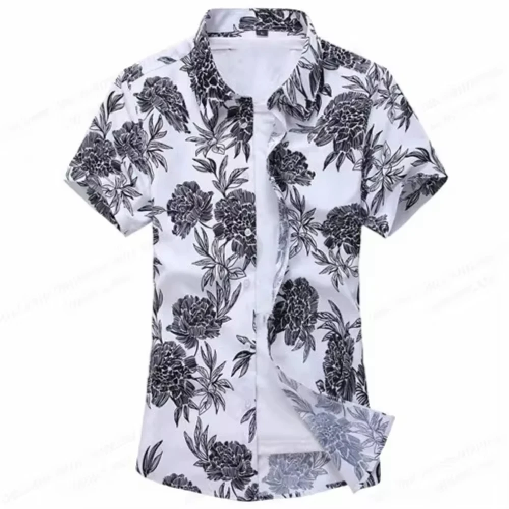 

Men's Stylish Floral Button Up Shirt Short Sleeve Turn-Down Collar Delicate Flower Print Breathable Material Ideal for Vacation
