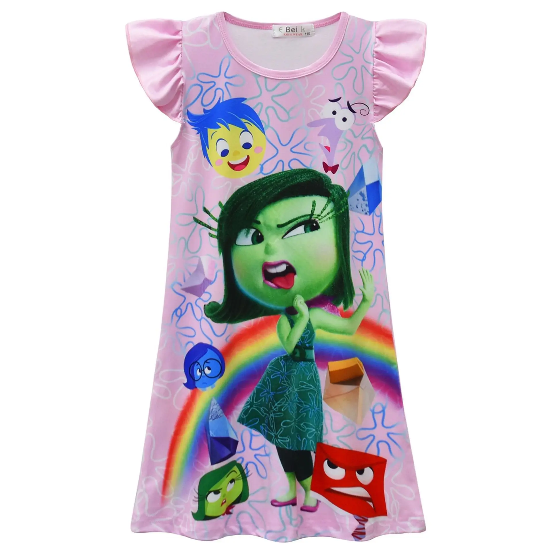 Inside Out 2 Children Clothes Kids Summer Pajamas Dress Baby Girls Short Sleeve Nightgown Cartoon Disgust Joy Sleep Wear