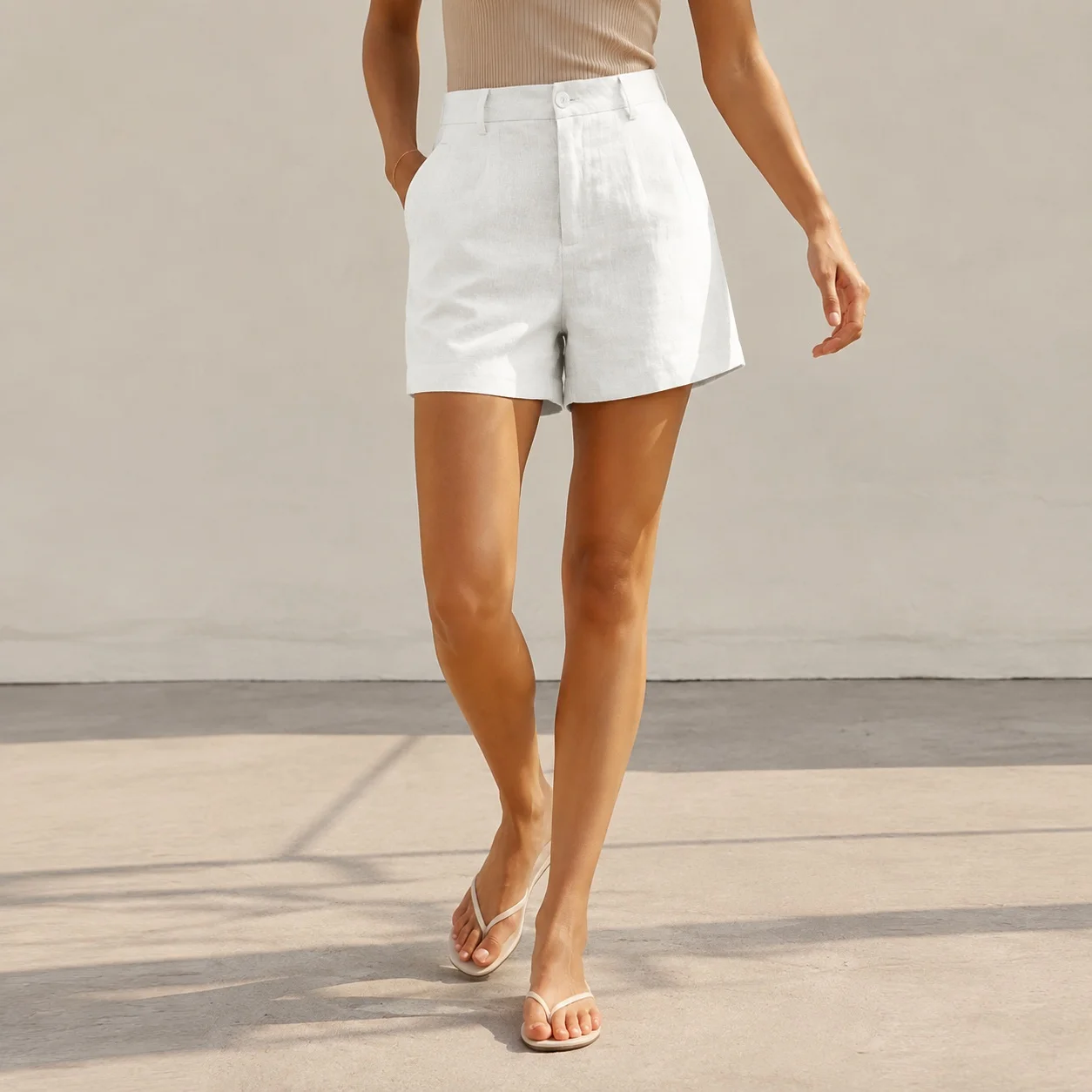 Casual High Waist Straight Leg Shorts with Pocket Japanese Korean Casual No Stretch Summer Daily Heat Set Finish Women Shorts