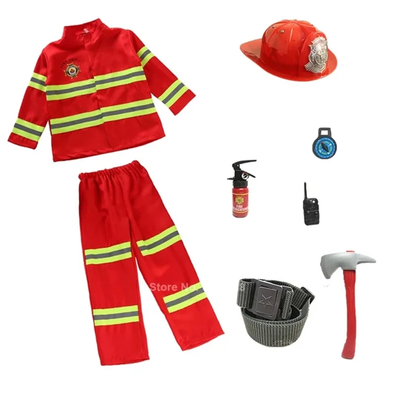 Child Firefighter Cosplay Costume Boy Firefighter Toy Set Work Uniform Halloween Party Performance Costume Boys Girls